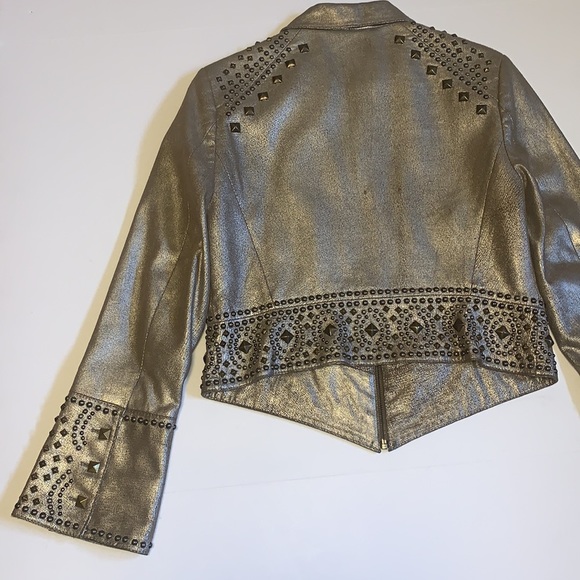 Double D Ranch Studded Gold Crackled Leather Jacket - Women’s Size XS - Picture 7 of 14